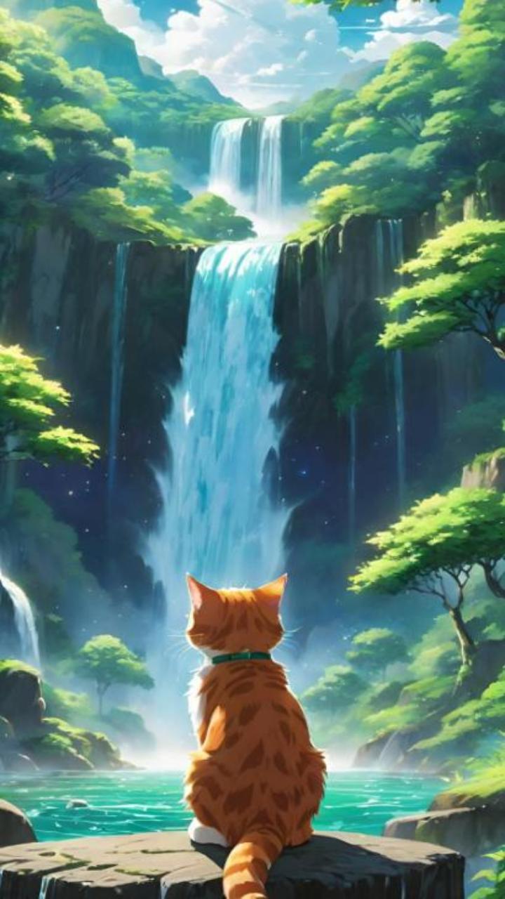 Hình nền điện thoại ảnh mèo anime cute đáng yêu 