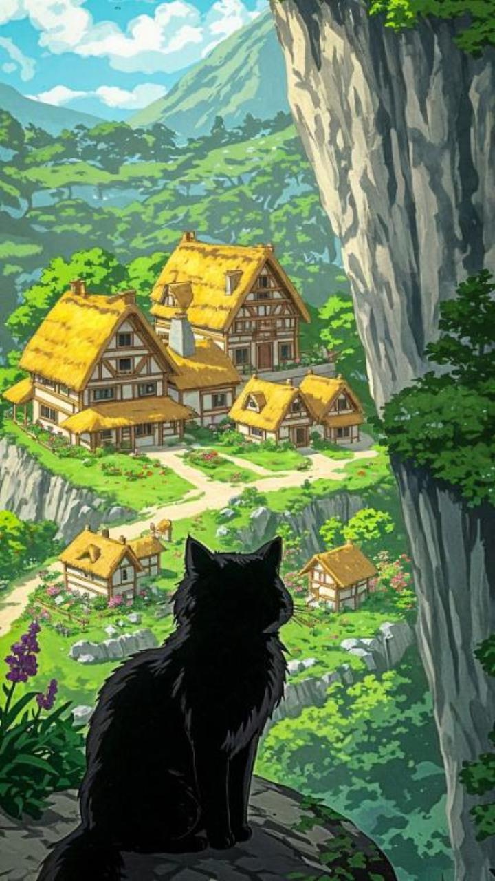 Hình nền mèo đen anime cute cho điện thoại 