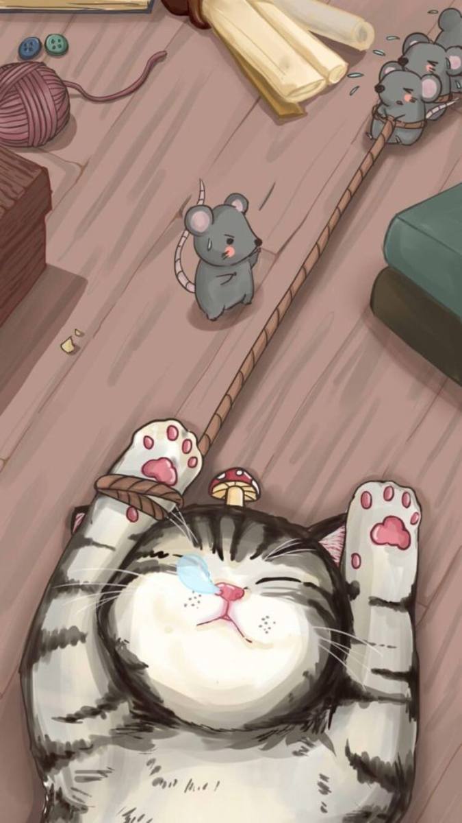 Hình nền mèo chibi, anime cho điện thoại
