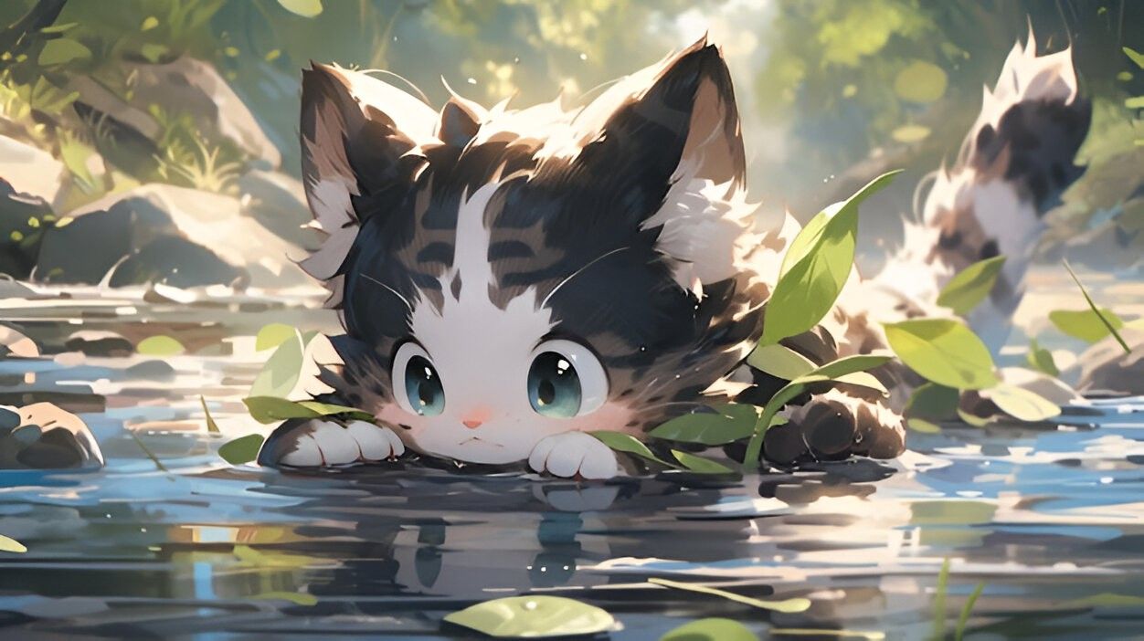 Hình nền mèo chibi anime cho máy tính 