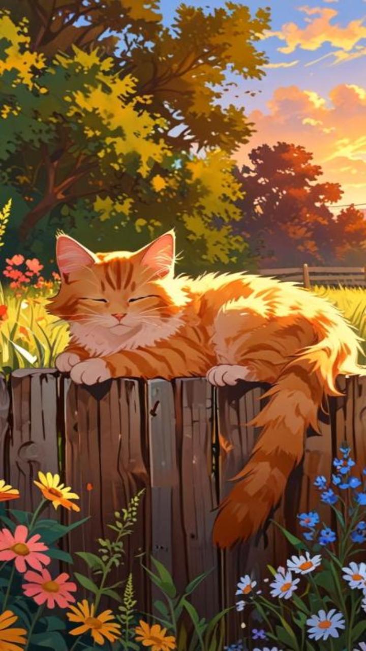 Hình nền điện thoại ảnh mèo anime cute đáng yêu 