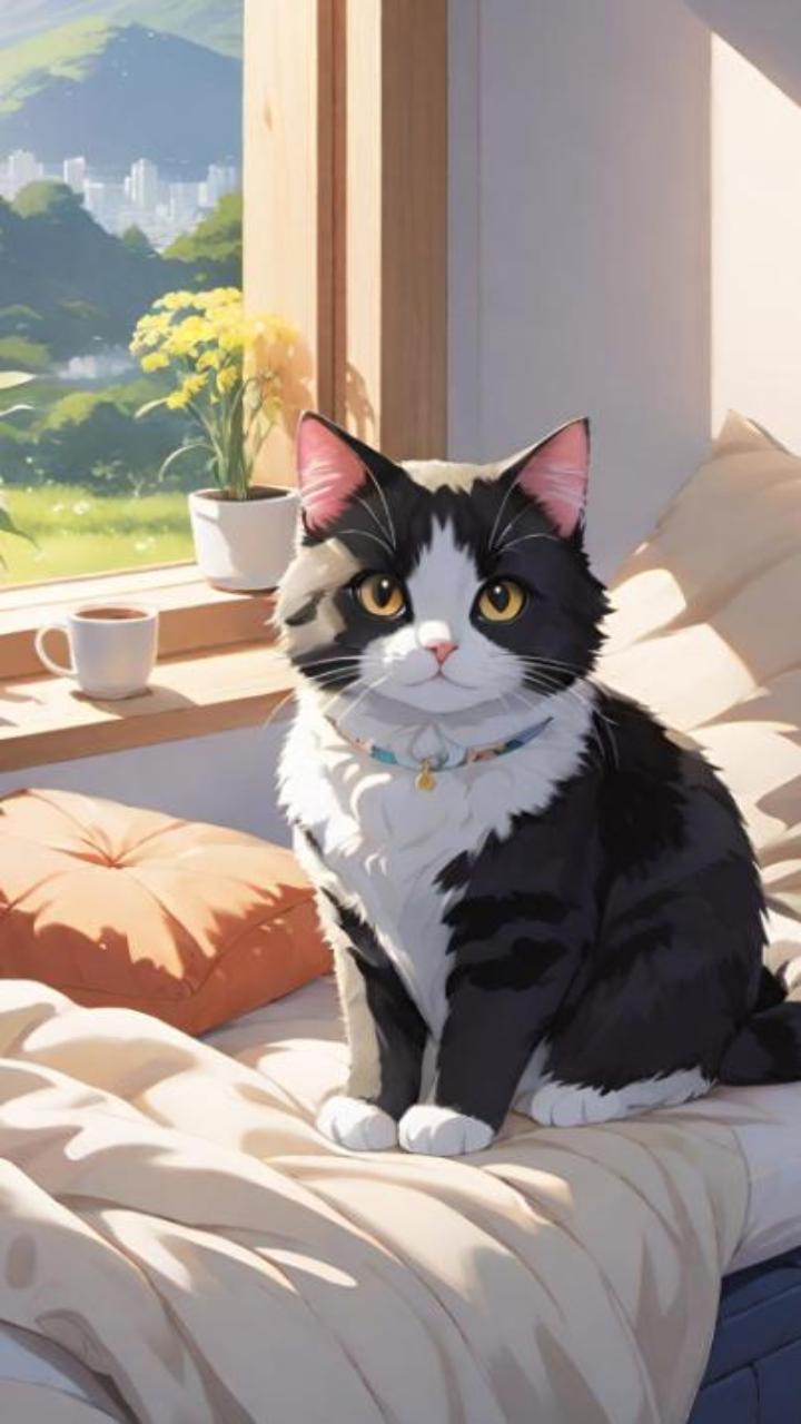 Hình nền điện thoại ảnh mèo anime cute đáng yêu 