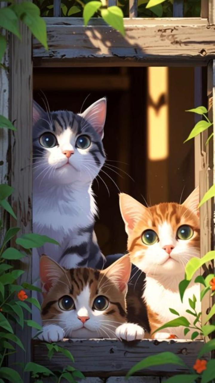 Tải ngay bộ hình nền mèo cute chibi cho điện thoại cực cute 
