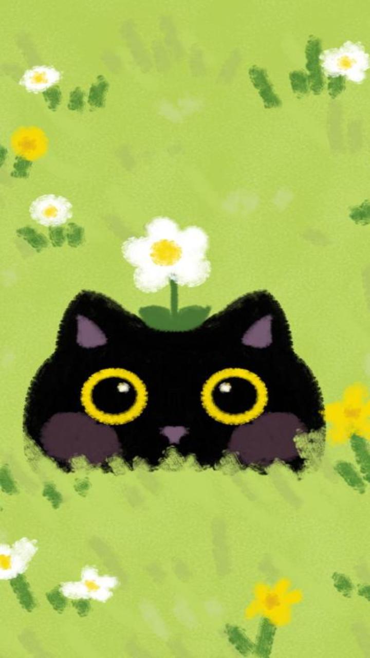 Hình nền mèo đen anime cute cho điện thoại 