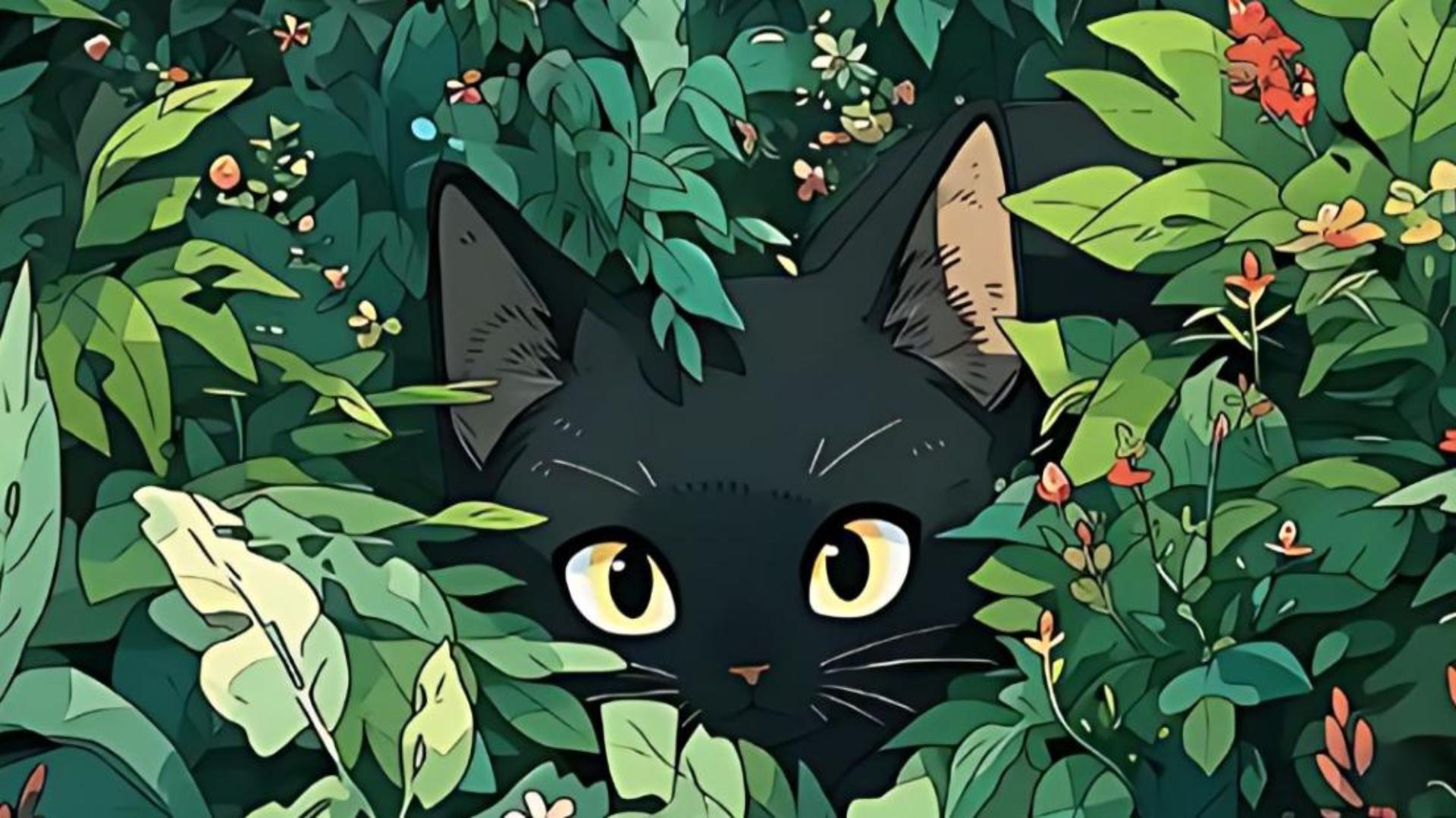 Hình nền mèo đen anime cho máy tính xinh 