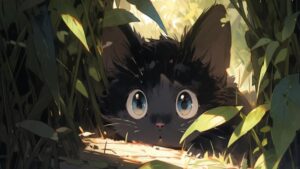 Hình nền mèo đen anime cho máy tính xinh