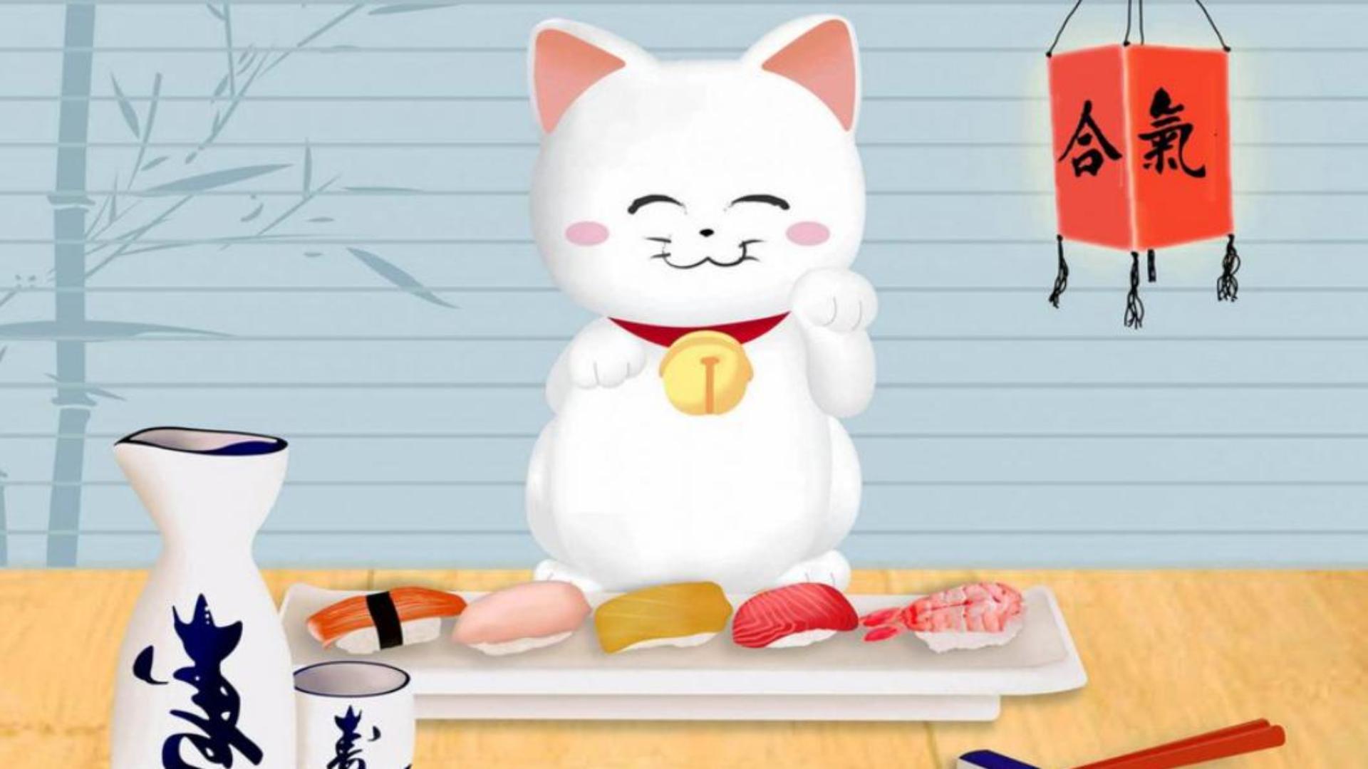 Hình nền mèo thần tài chibi cute cho máy tính 