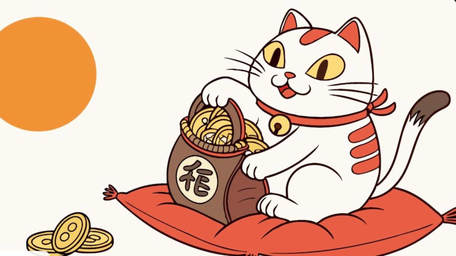 Hình nền mèo thần tài chibi cute cho máy tính 