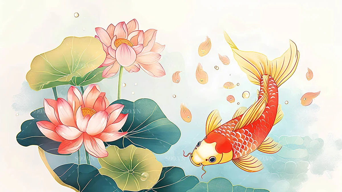 Hình nền cá chép bông sen – sự thanh tịnh và an yên