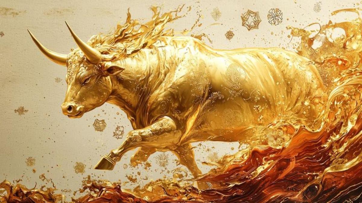 Hình nền trâu vàng 3D may mắn cho điện thoại, máy tính 